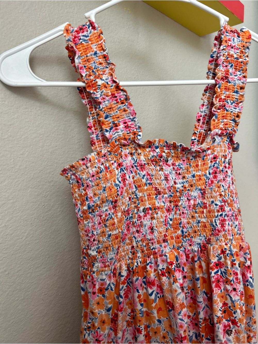 Old Navy Floral Smocked Midi Dress in Pink & Orange - Picture 2 of 3